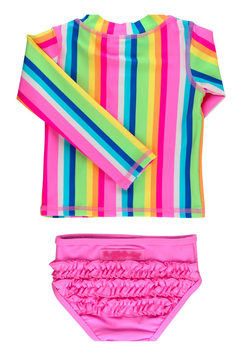 Kids' Long Sleeve Ruffle Hem Two-Piece Rashguard Swimsuit, Alternate, color, PINK MULTI