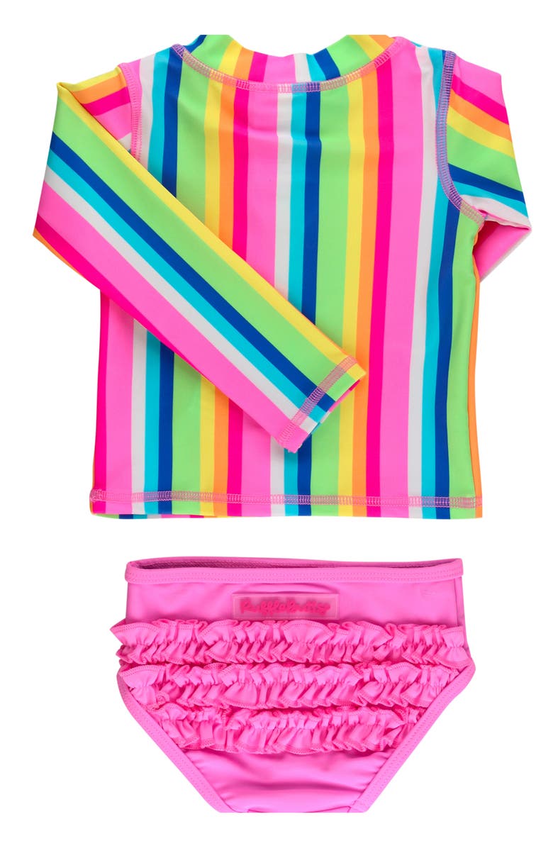 RuffleButts Kids' Long Sleeve Ruffle Hem Two-Piece Rashguard Swimsuit, Alternate, color, 