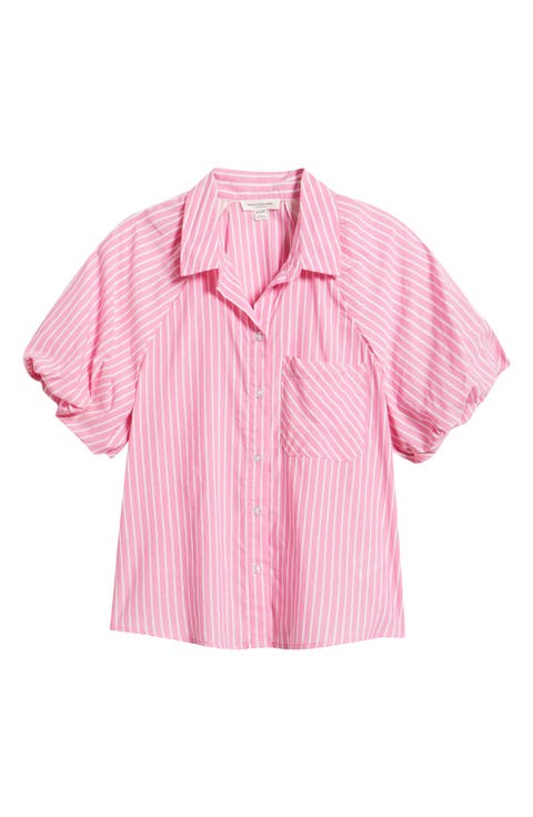 Biance Bubble Sleeve Button-Up Top