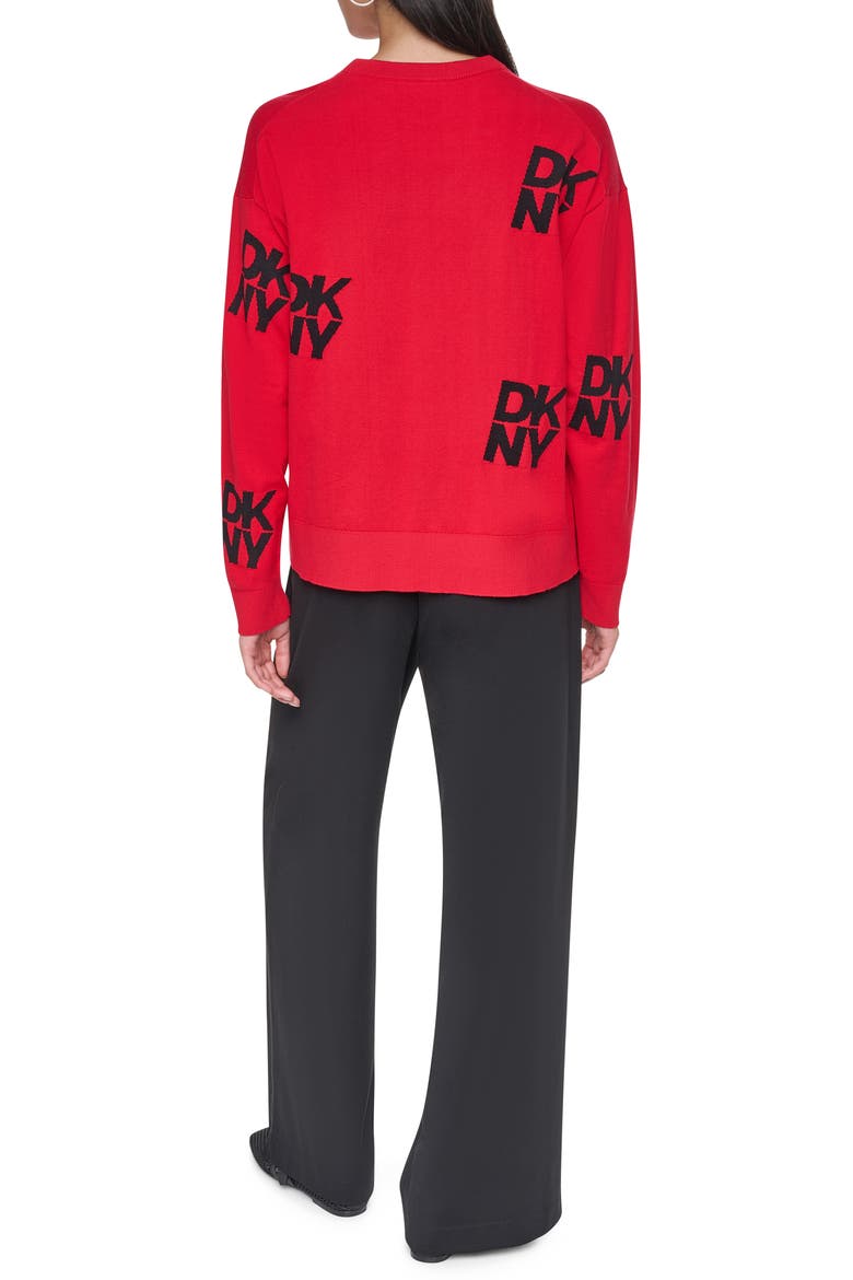 Intarsia Rhinestone Logo Sweater, Alternate, color, VIBRNT RED