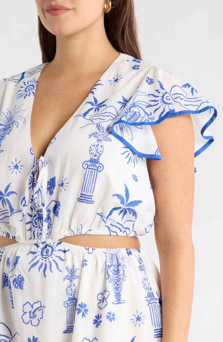 SUGARLIPS Alvina Tropics Cely Cutout Minidress, Alternate, color, Blue-White