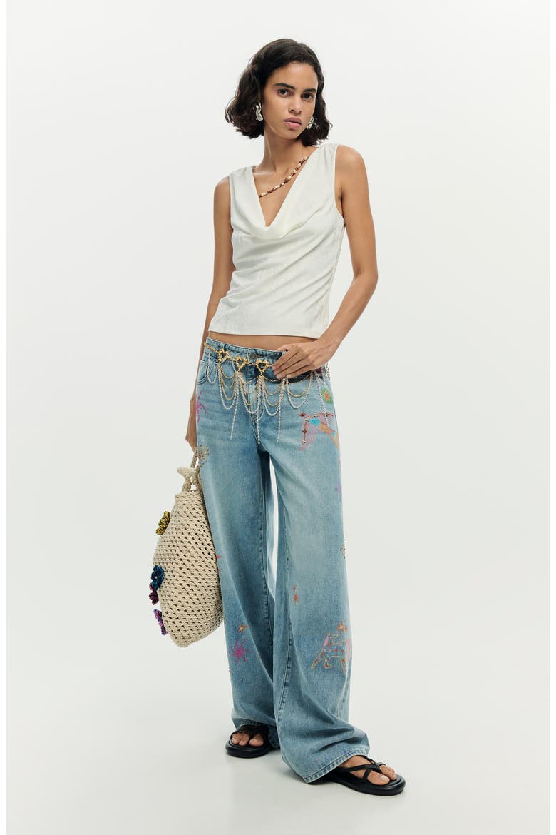 Beaded Wide Leg Jeans, Alternate, color, LIGHT BLUE