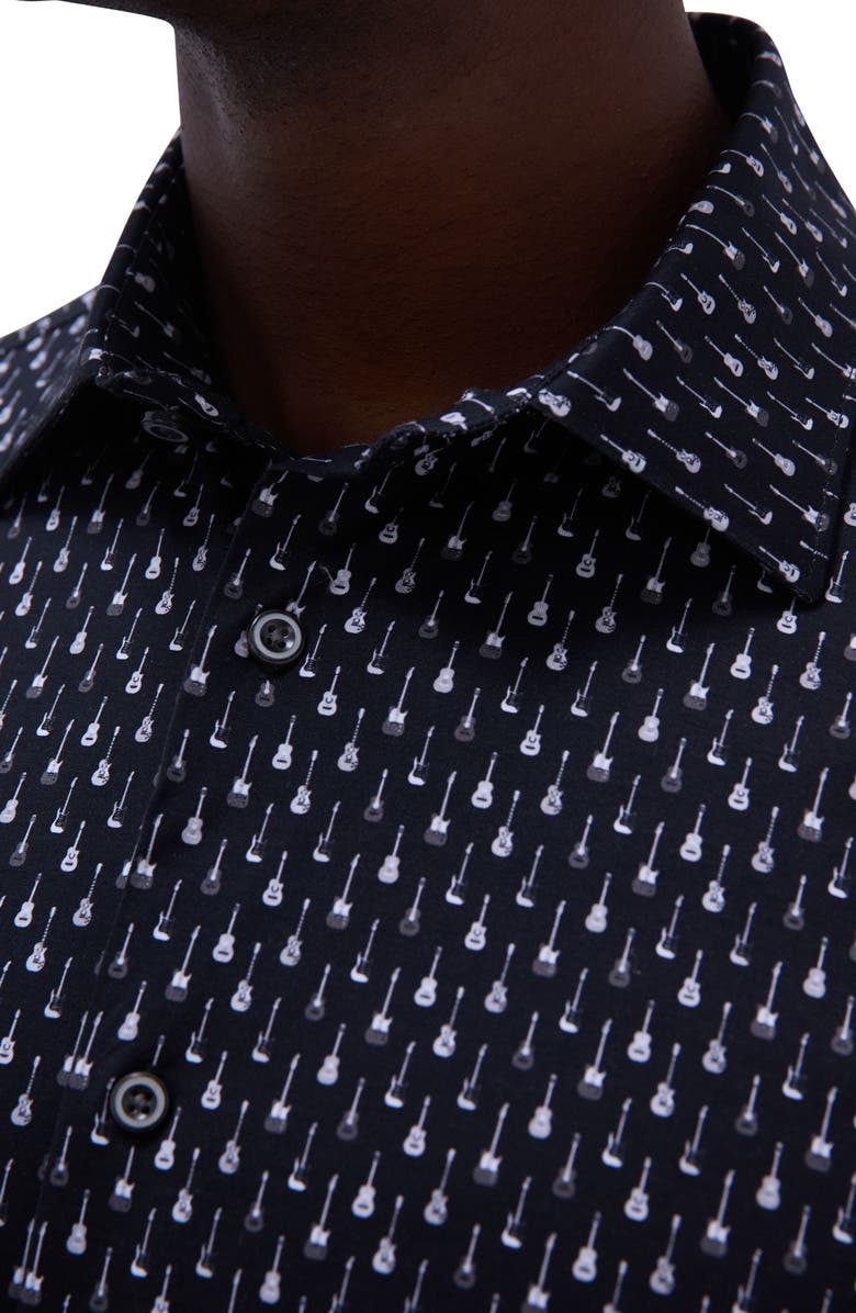 Bugatchi Miles OoohCotton<sup>®</sup> Guitar Print Short Sleeve Button-Up Shirt, Alternate, color, 