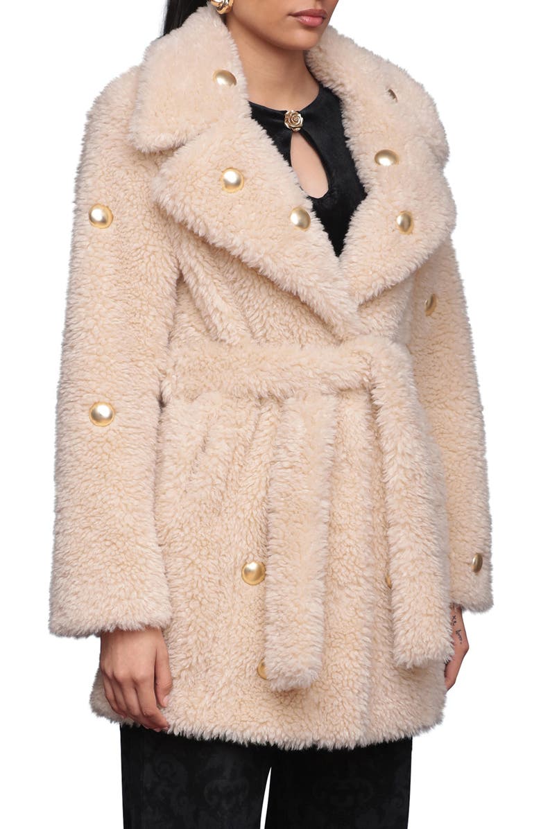 Avec Les Filles Stud Detail Faux Fur Coat, Alternate, color, Ivory-Gold Studded