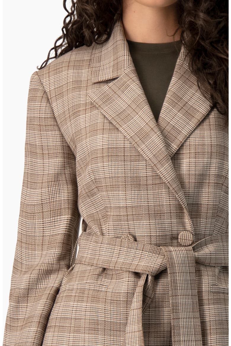Houndstooth Check Single-Breasted Fitted Long-Line Blazer, Alternate, color, Brown