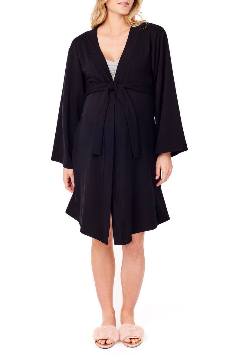 Ingrid & Isabel® Lounge Maternity Robe, Main, color, JET BLACK