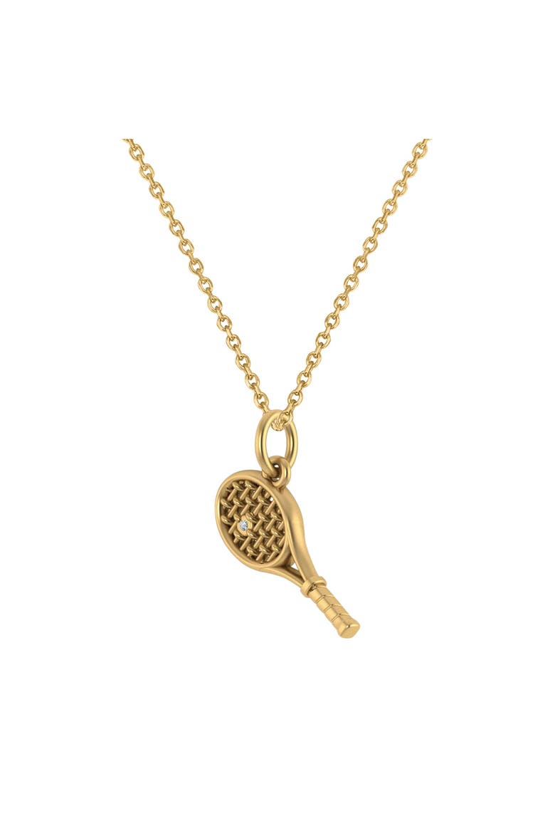 Tennis Racket With Diamond Ball Charm Pendant Necklace 14K, Alternate, color, Yellow Gold