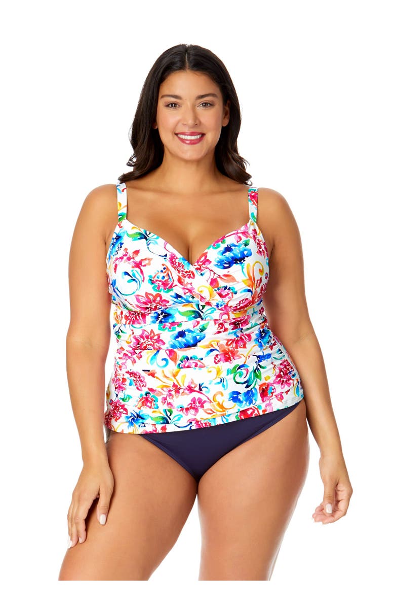 Anne Cole Plus Women's Plus Gradient Floral Twist Front Underwire Tankini Swim Top, Main, color, Watercolor Paisley