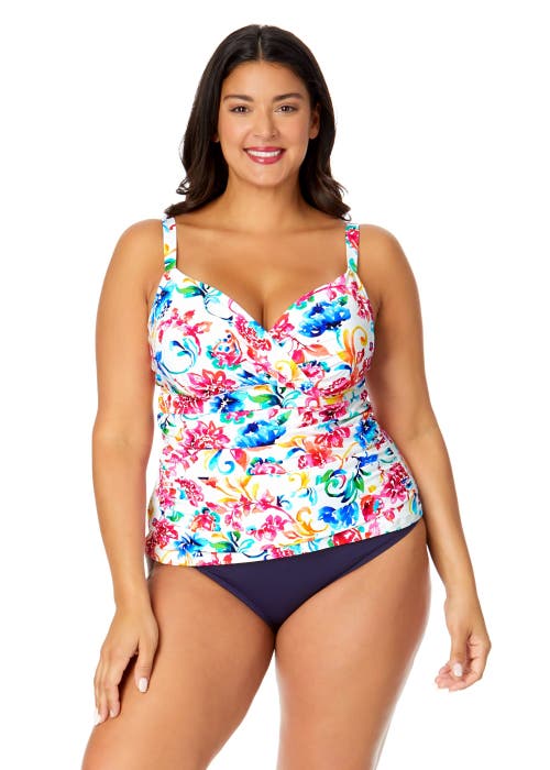 Shop Anne Cole Plus Plus Gradient Floral Twist Front Underwire Tankini Swim Top In Watercolor Paisley