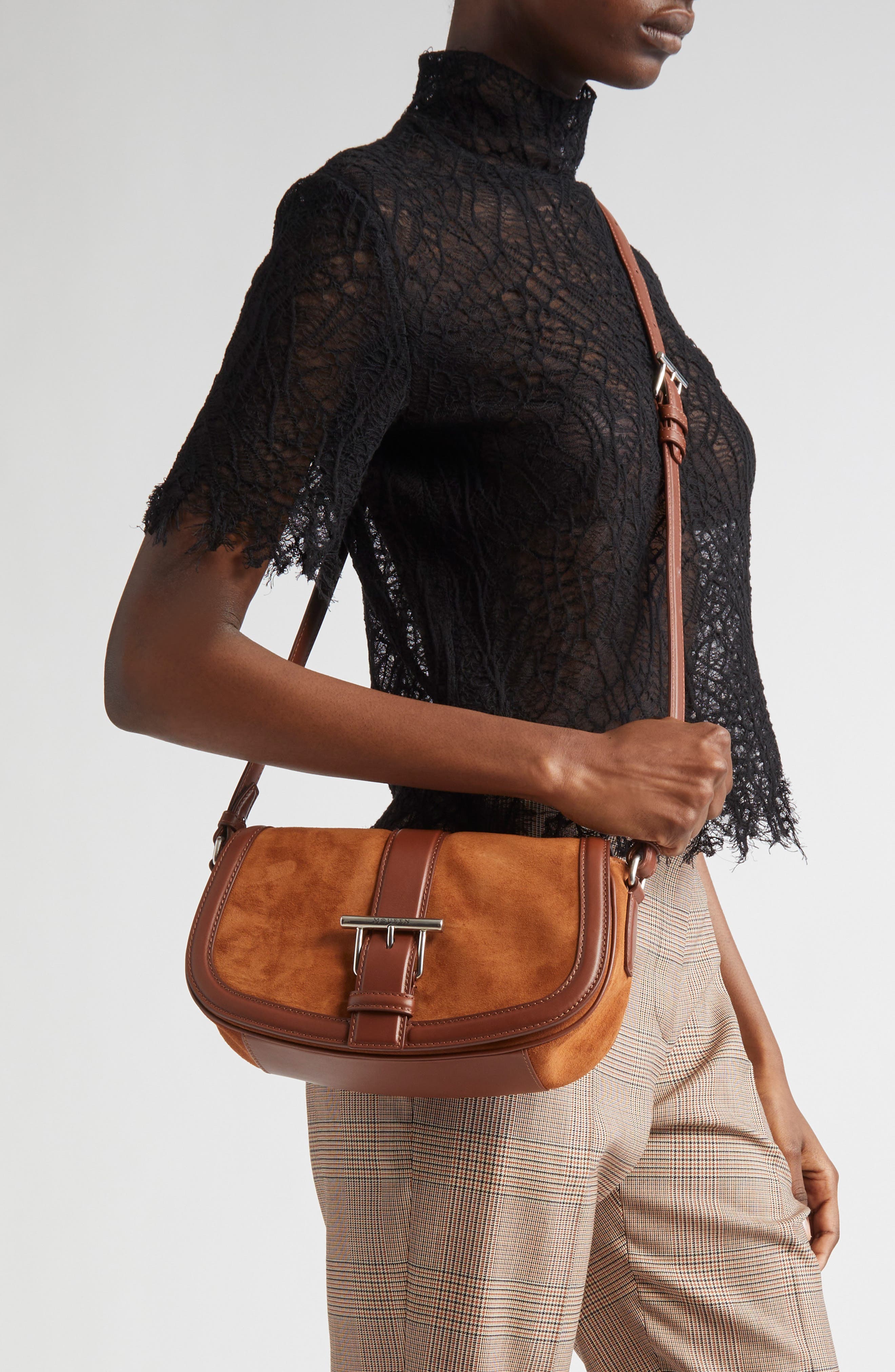 McQueen Mini T-Bar Shoulder Bag, Alternate, color, Dark Brown/ Silver