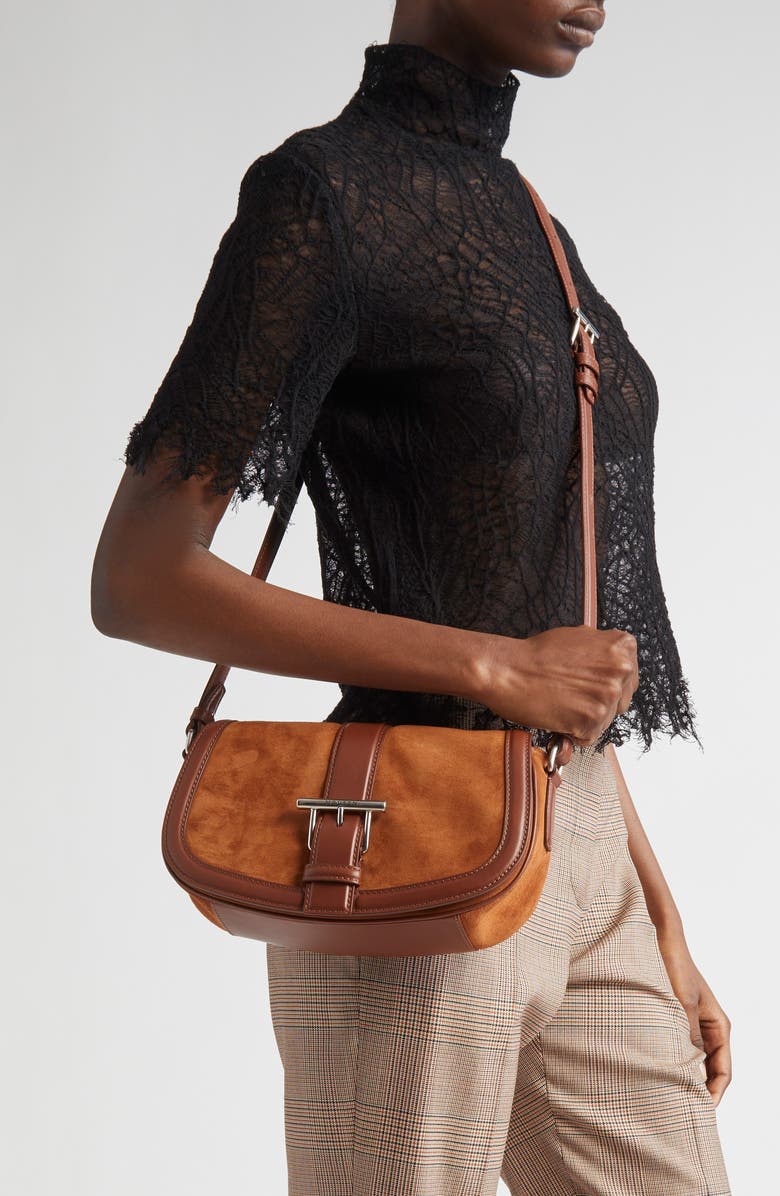 McQueen Mini T-Bar Shoulder Bag, Alternate, color, Dark Brown/ Silver