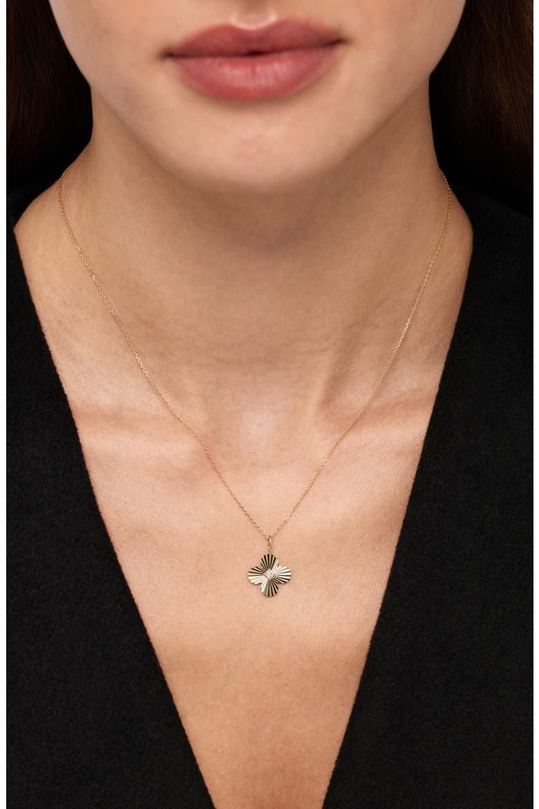 Solid Yellow Gold - Large Flower Charm Necklace, Alternate, color, Diamond
