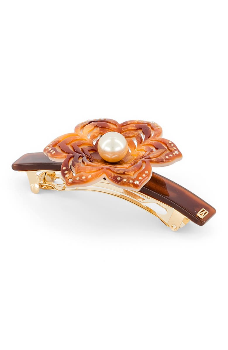 Alexandre de Paris Aphrodite Floral and Pearl Acetate Barette, Alternate, color, Brown