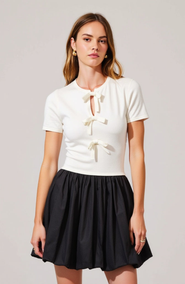 Modenaire Short-Sleeve Knit and Poplin Mini Dress