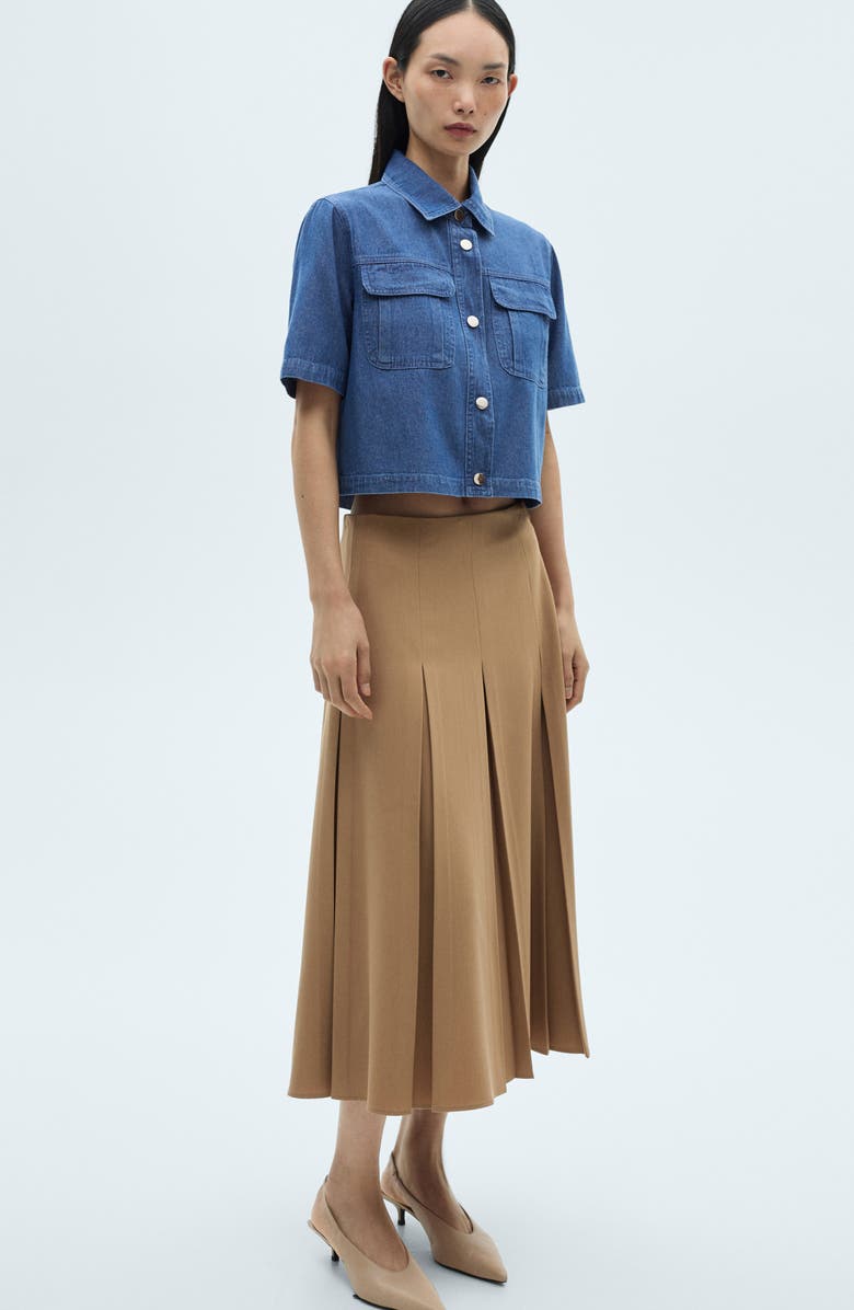 MANGO Crop Short Sleeve Denim Shirt, Alternate, color, Medium Blue