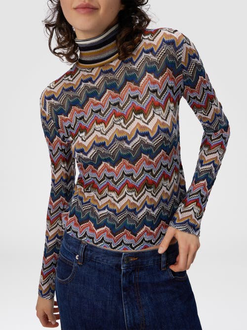 Missoni Chevron Pattern Turtleneck Fitted Sweater In Multi