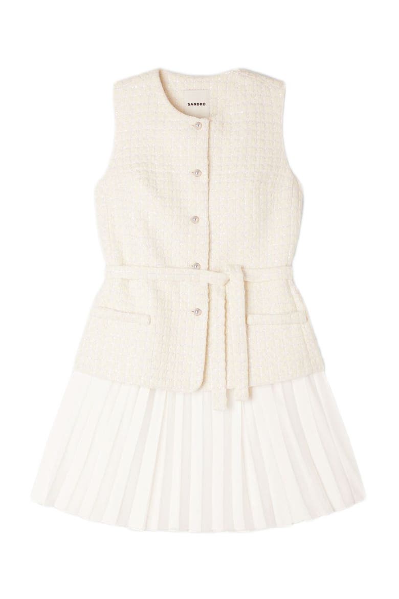 Two-material short dress, Alternate, color, Ecru