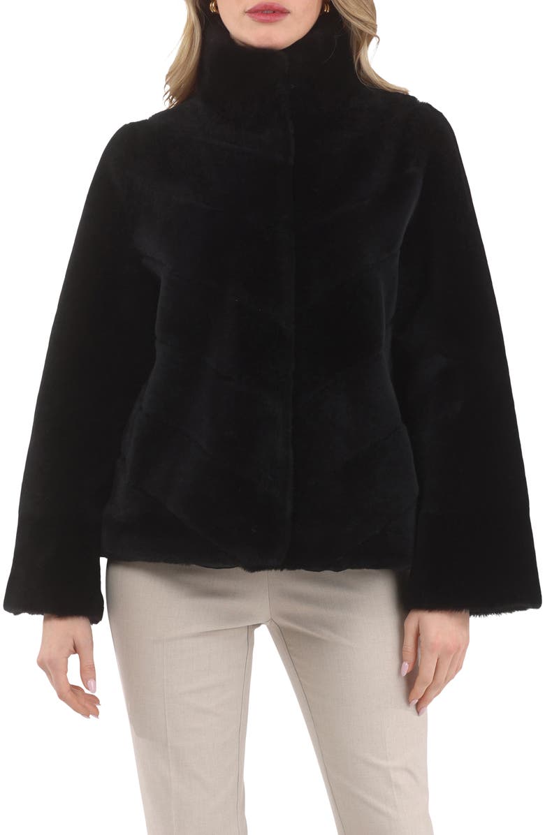 GORSKI Genuine Shearling Reversible Chevron Jacket and Horizontal Bottom, Main, color, Black/Black
