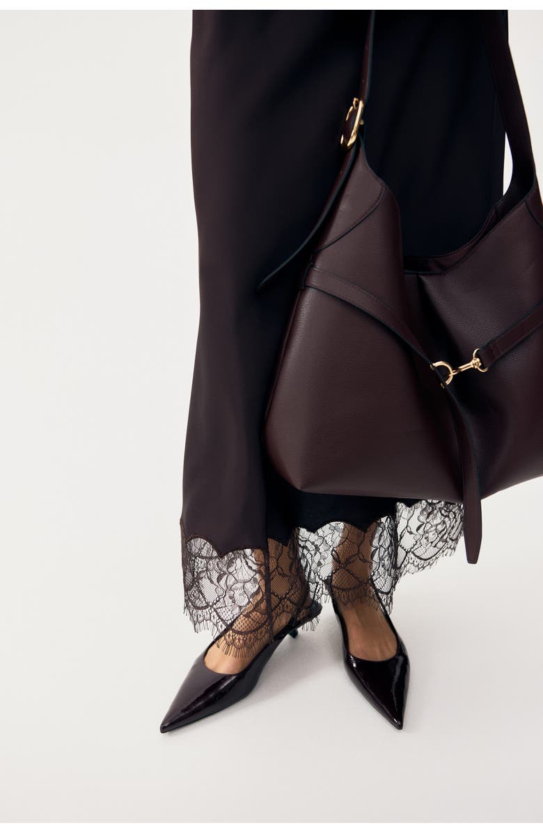 H&M Mama Lace-trimmed Satin Skirt, Alternate, color, Dark Brown