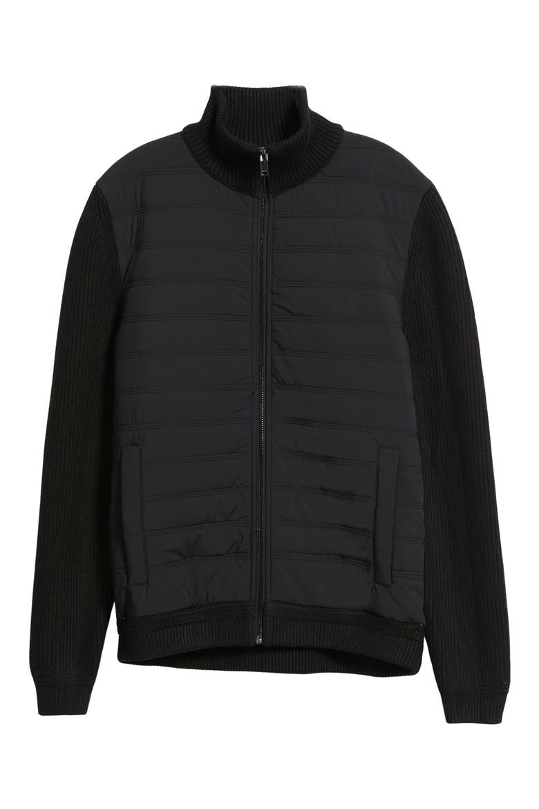 Townsend Hybrid Quilted & Rib Zip Jacket, Alternate, color, BLACK
