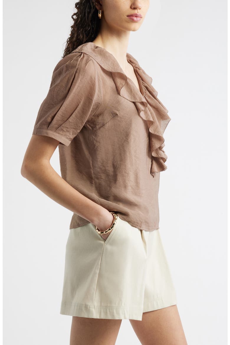 Ruffle Crinkle Semisheer Top, Alternate, color, BROWN LENTIL