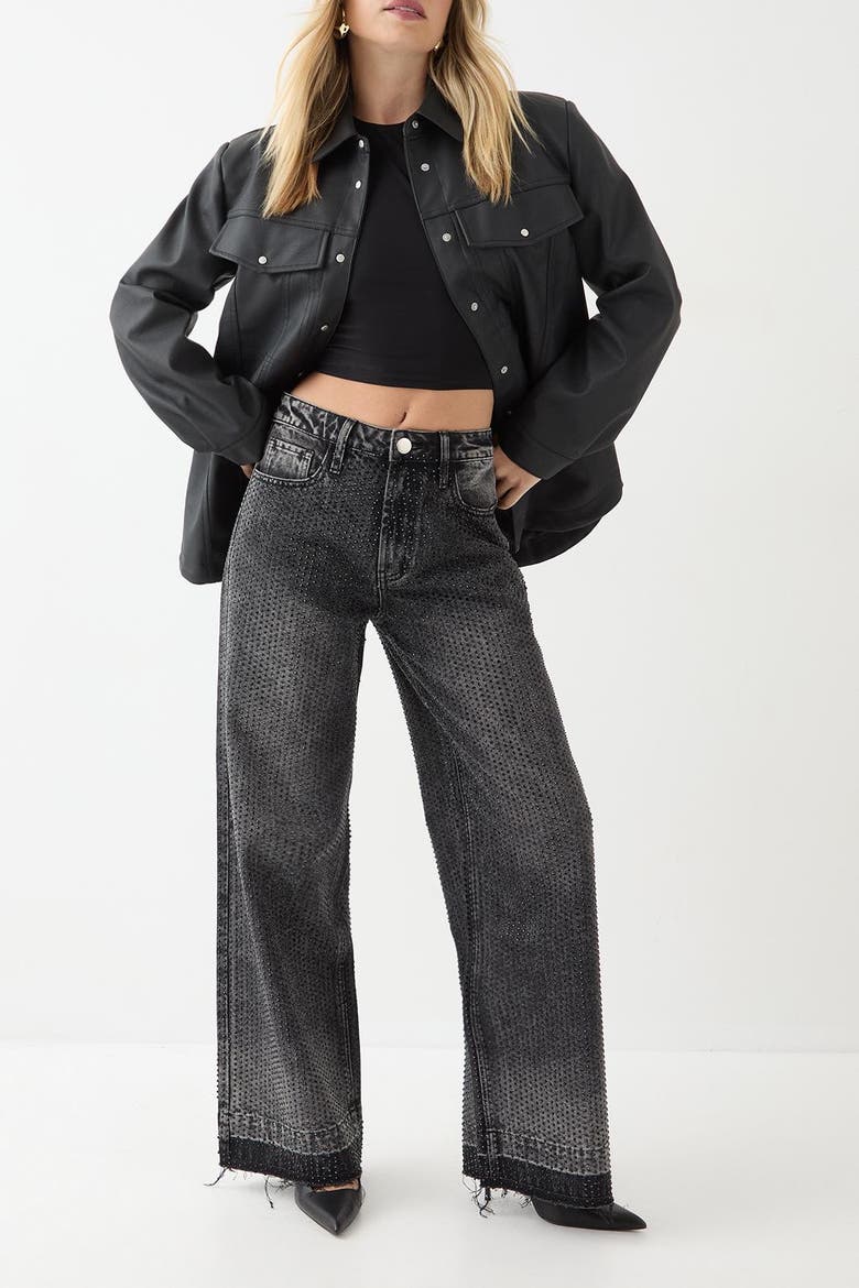Diamante Embellished Straight Leg Jeans, Alternate, color, Washed Black
