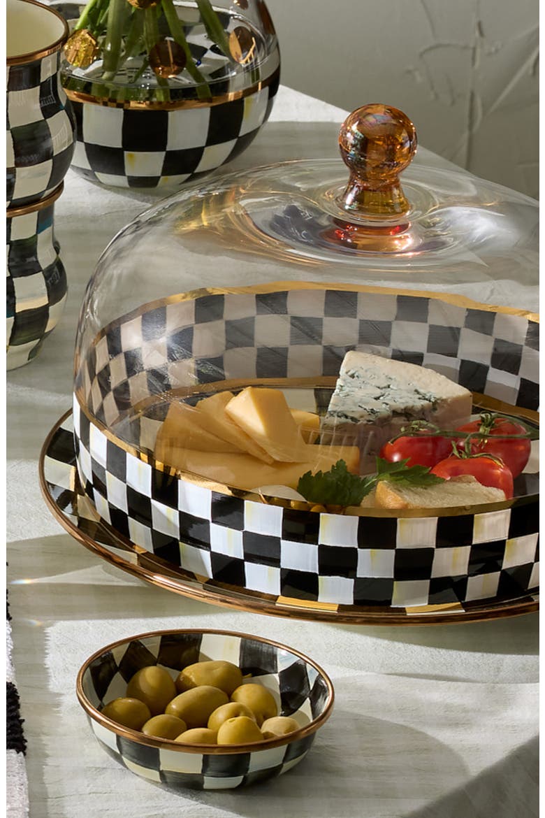 Courtly Check Glass Cake Dome, Alternate, color, BLACK