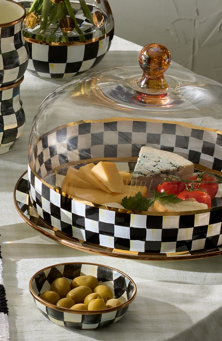MACKENZIE CHILDS Courtly Check Glass Cake Dome, Alternate, color, Black