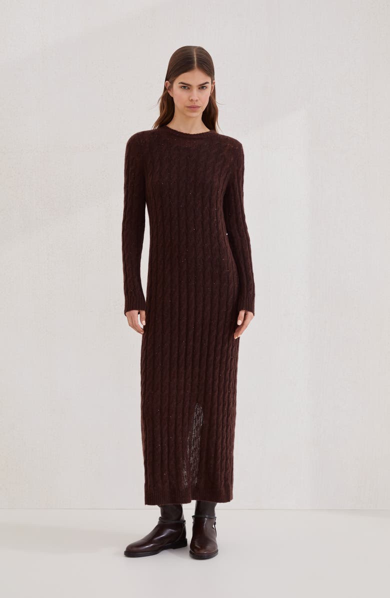Brunello Cucinelli Dazzling cable knit dress, Alternate, color, Cocoa