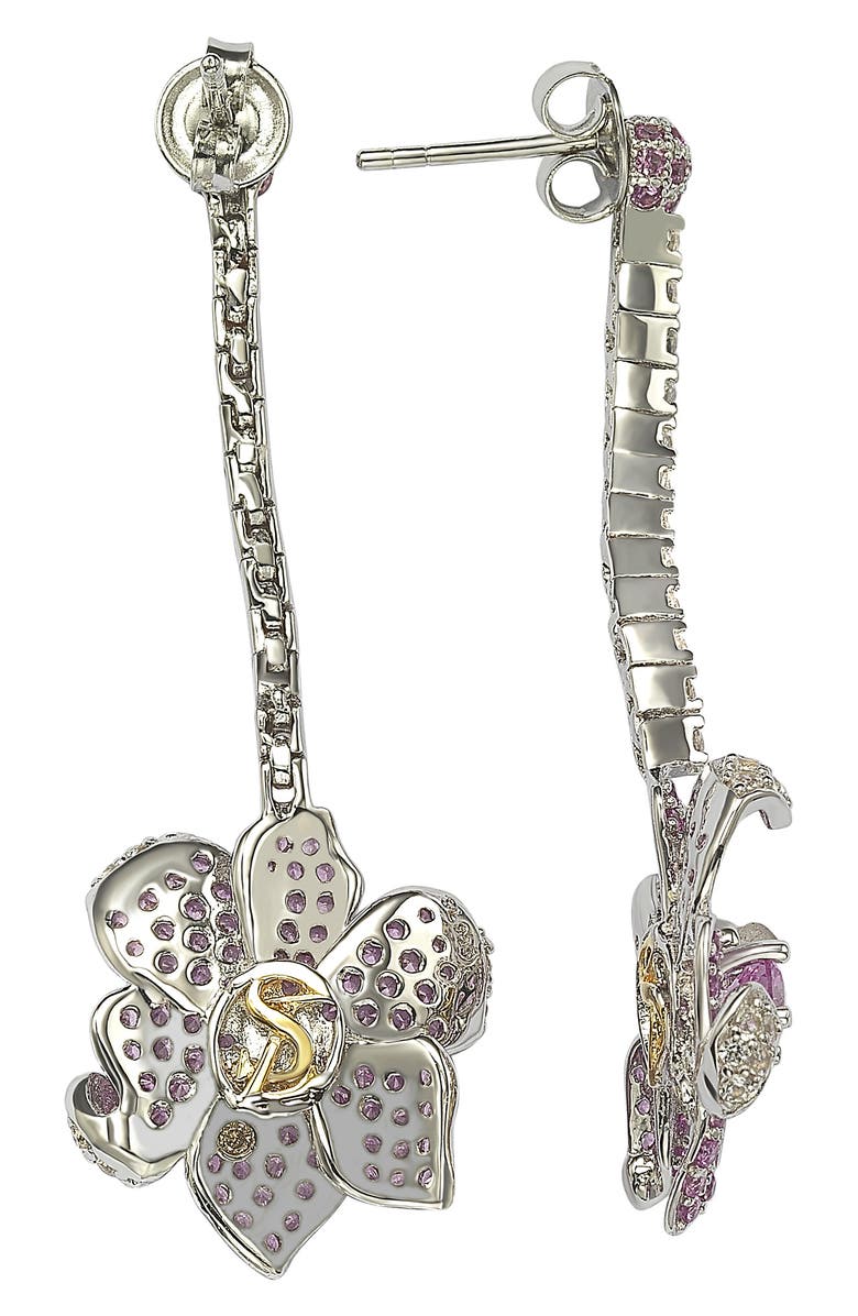 SUZY LEVIAN Pavé Pink Sapphire & Brown Diamond Flower Drop Earrings - 0.02ct., Alternate, color, 