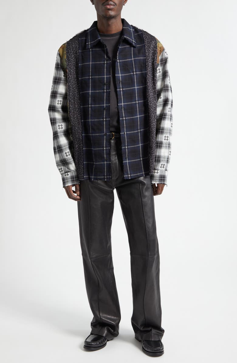 AMIRI Spliced MA Quad Flannel Button-Up Shirt, Alternate, color, Midnight Blue