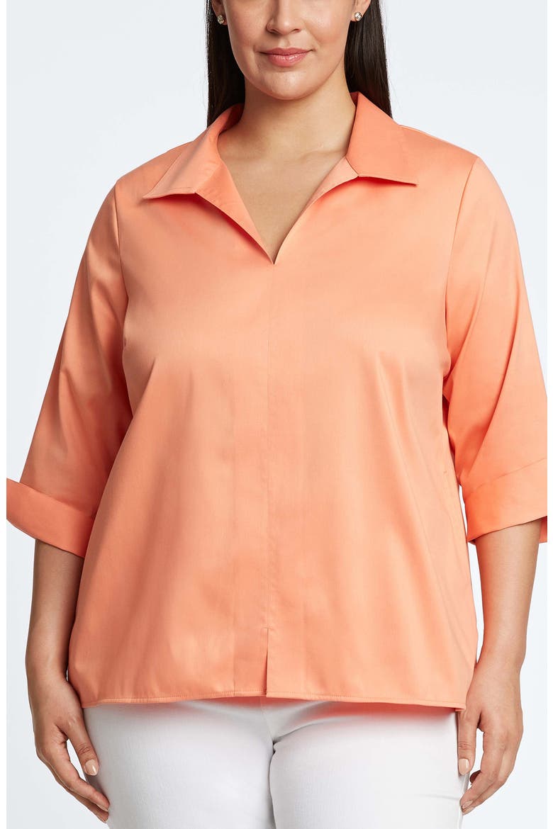 Agnes Three-Quarter Sleeve Cotton Blend Popover Top, Main, color, MELON