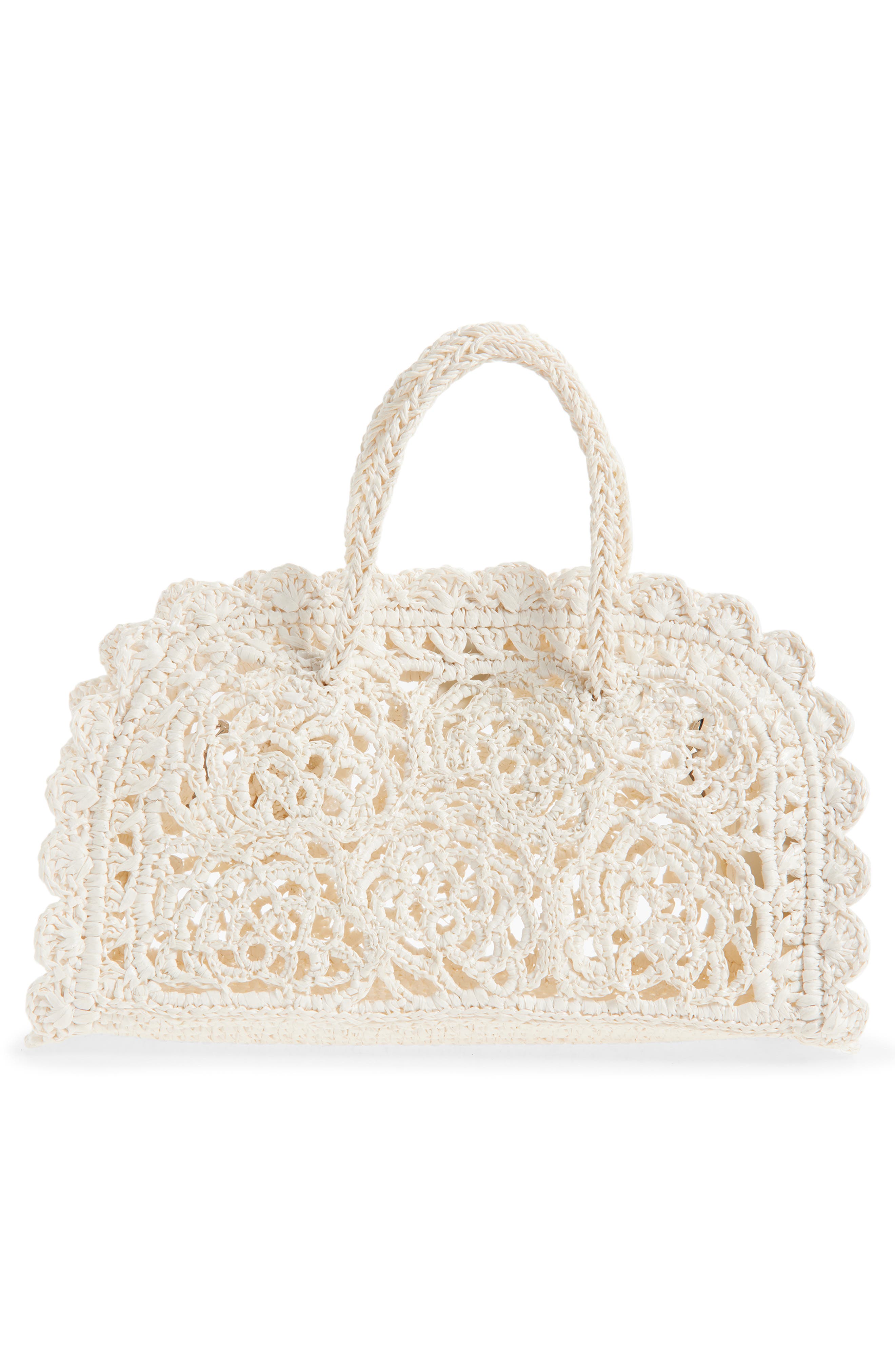 Jacquemus The Small Turismo Crochet Raffia Effect Bowling Bag, Alternate, color, White 100