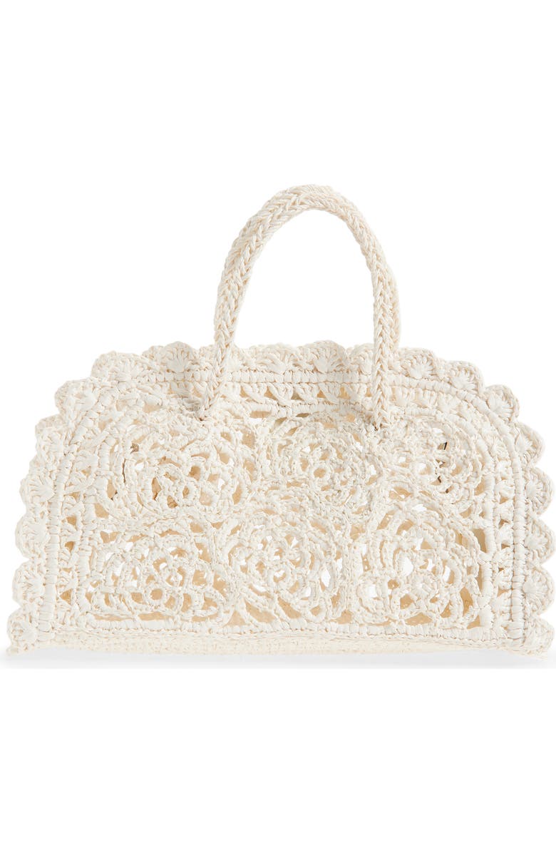 Jacquemus The Small Turismo Crochet Raffia Effect Bowling Bag, Alternate, color, White 100