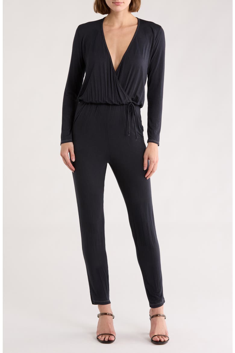Long Sleeve Tie Waist Jumpsuit, Main, color, DEJA BLUE
