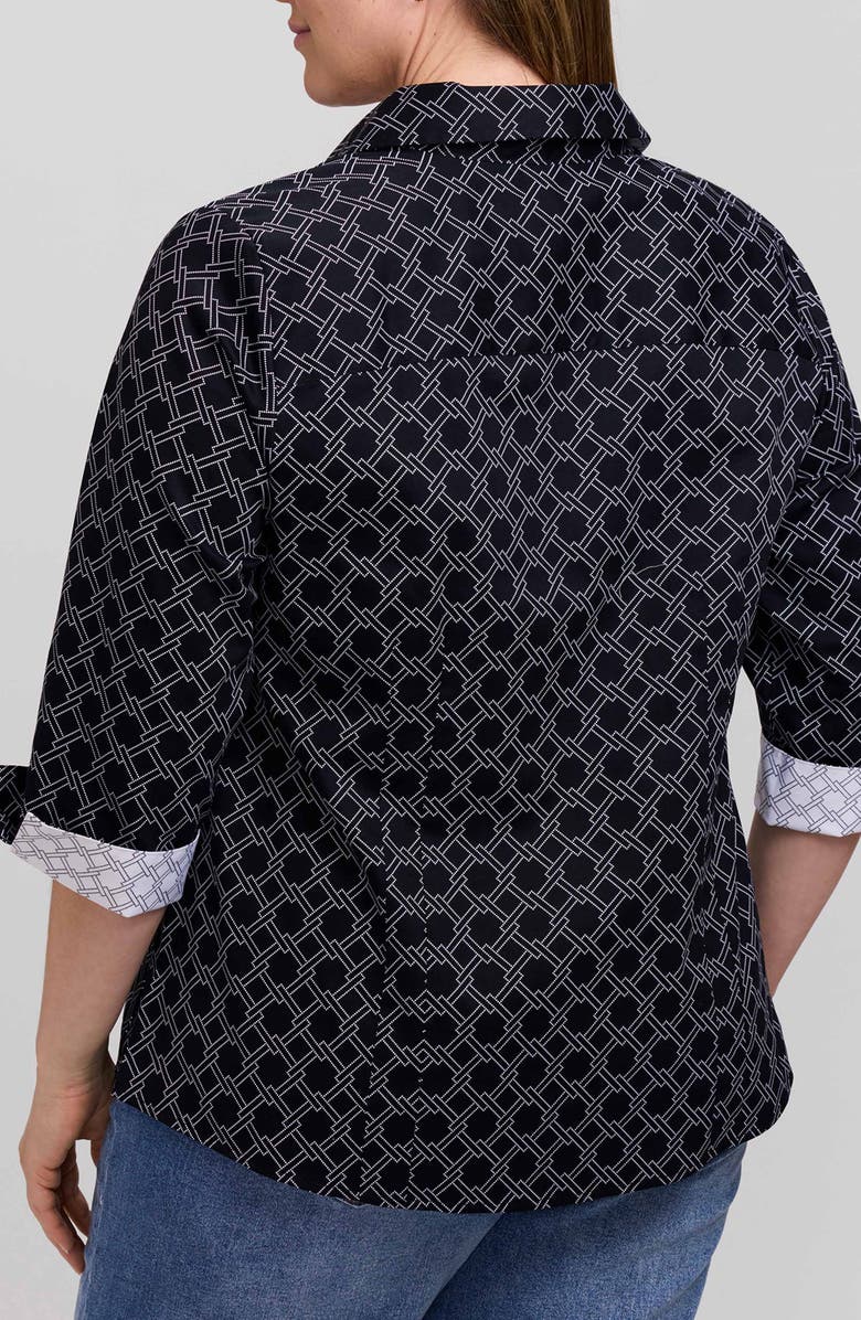 Foxcroft Taylor Geo Print Cotton Button-Up Shirt, Alternate, color, Black/ White