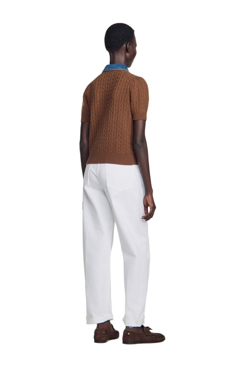 Cardigan with detachable denim collar, Alternate, color, Brown