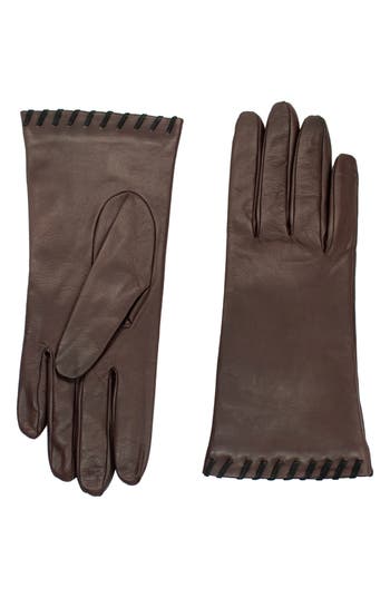 Portolano Whipstitched Leather Gloves In Gray