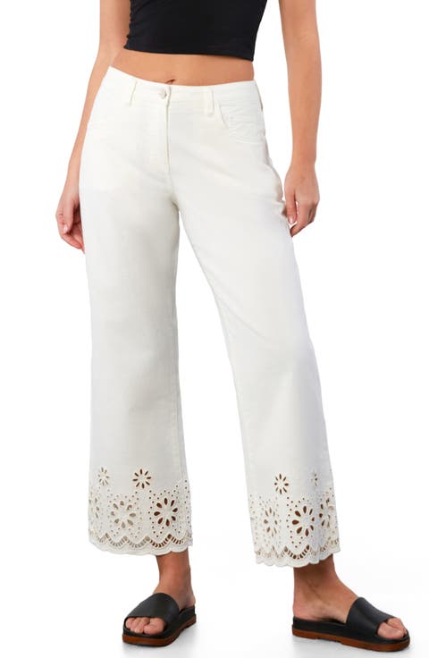 Eyelet Ankle Wide Leg Jeans