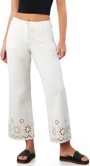 Wash Lab Denim Eyelet Ankle Wide Leg Jeans