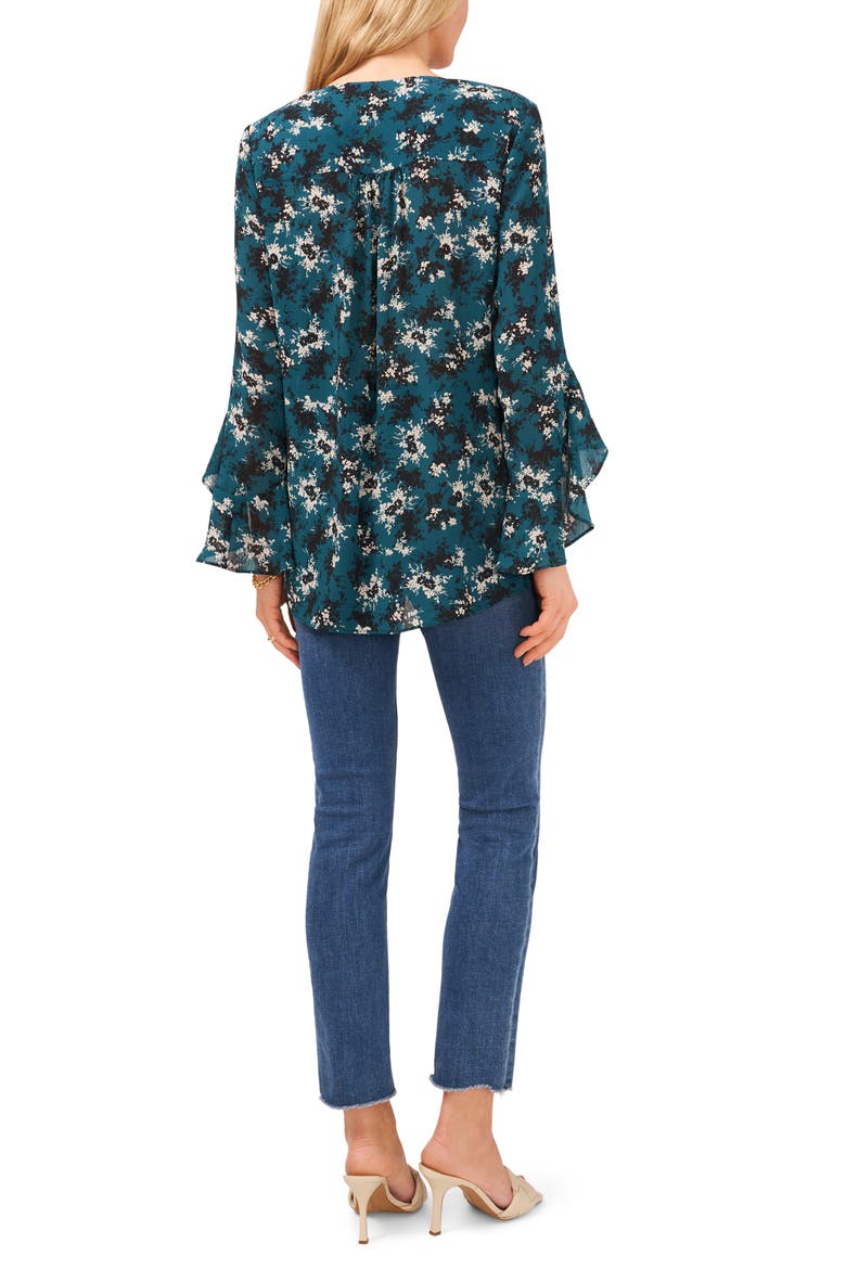Floral Ruffle Cuff Blouse, Alternate, color, RICH SPRUCE