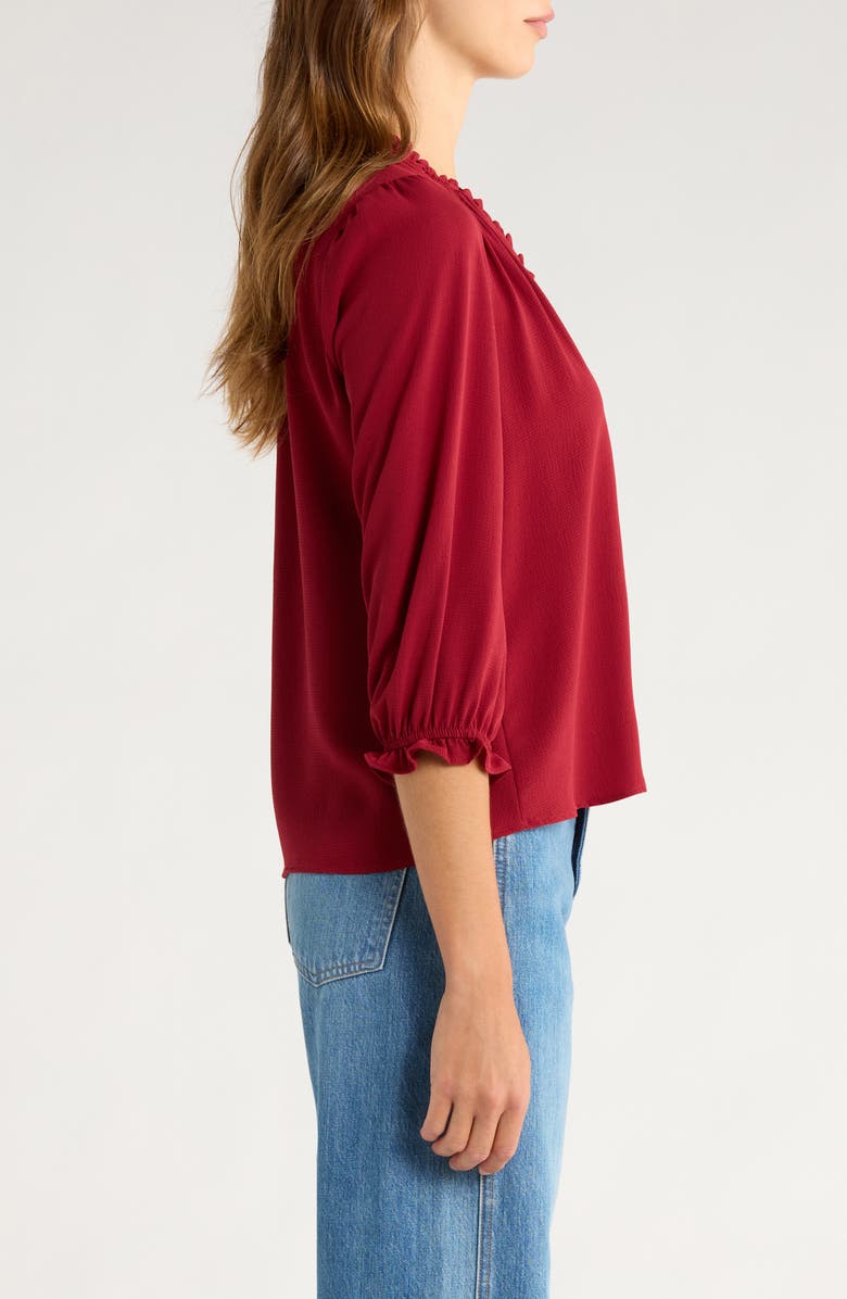 CeCe Ruffle V-Neck Blouse, Alternate, color, Mulberry Red