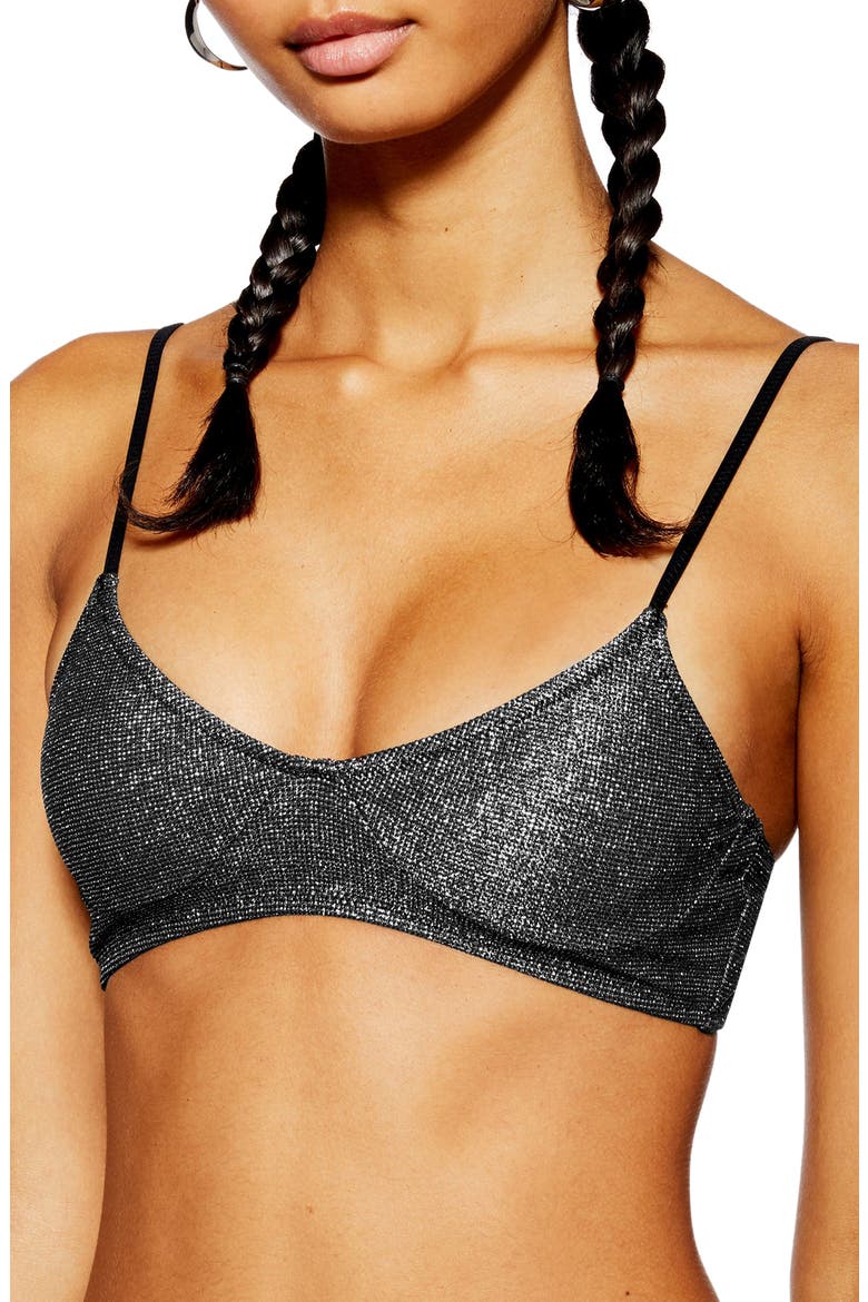 Metallic Crop Bikini Top, Main, color, GUNMETAL