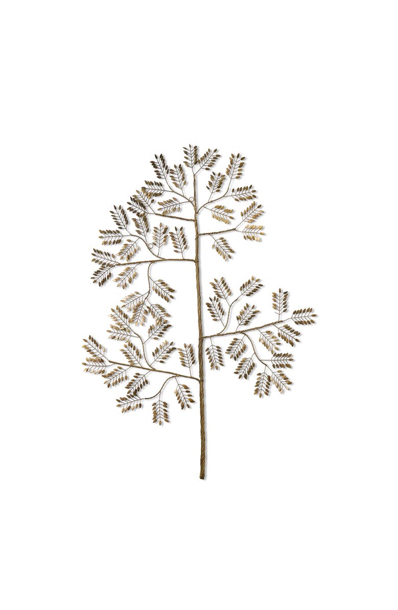 tag Botanical Branch Wall Art Decorative Iron Sculpture Antique Gold, Main, color, Gold