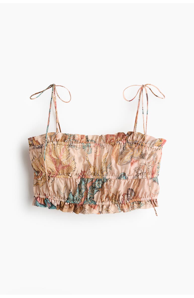 H&M Linen-blend Crop Top, Main, color, Beige/Patterned
