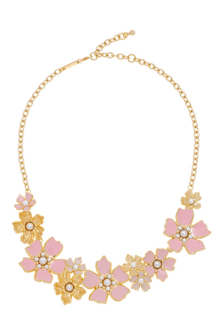Patarla Flower Statement Necklace, Alternate, color, GOLD TONE LIGHT PINK PEARL