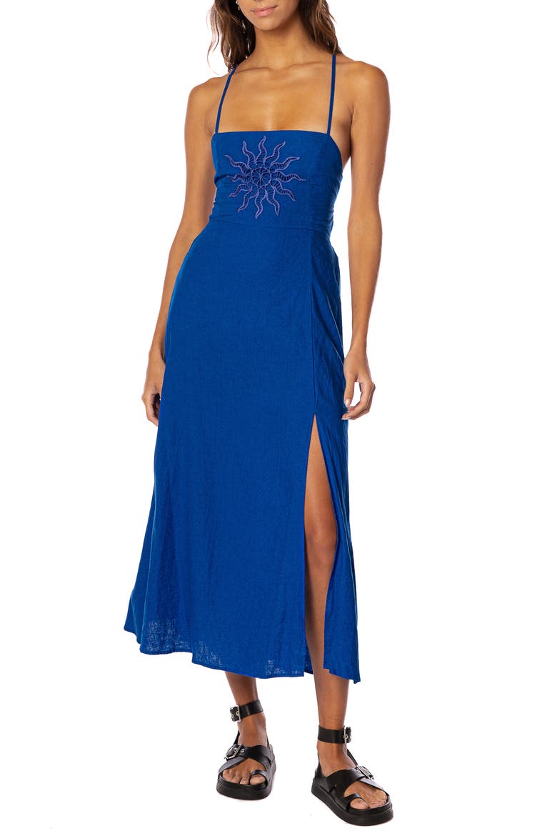 Remi Embroidered Open Back Cover-Up Sundress, Main, color, BRIGHT BLUE