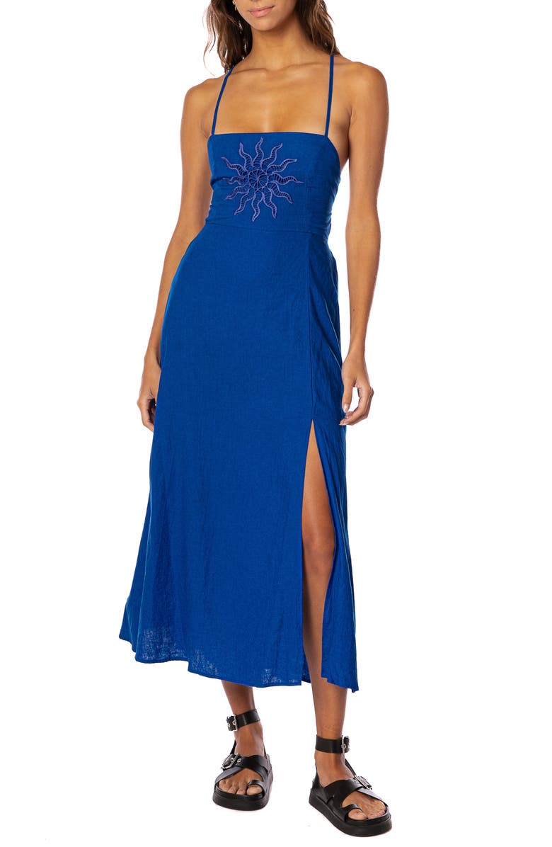 Maaji Remi Embroidered Open Back Cover-Up Sundress, Main, color, Bright Blue