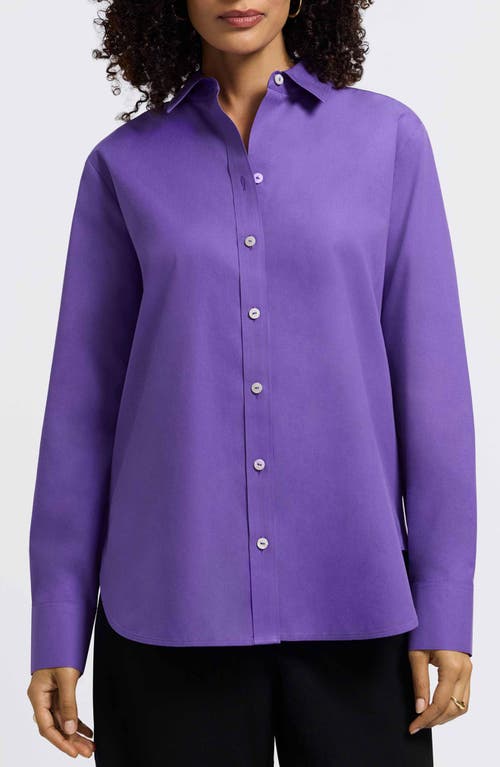 Foxcroft Meghan Solid Cotton Button-up Shirt In Purple