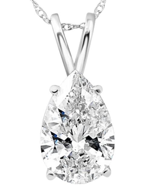 Certified 2 Ct Pear Shape Lab Grown Diamond Pendant 14k Gold Necklace